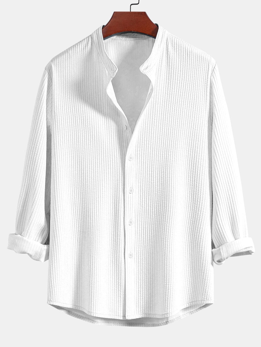 Long sleeve Muscle Fit ribbed Slight brownd collar shirt
