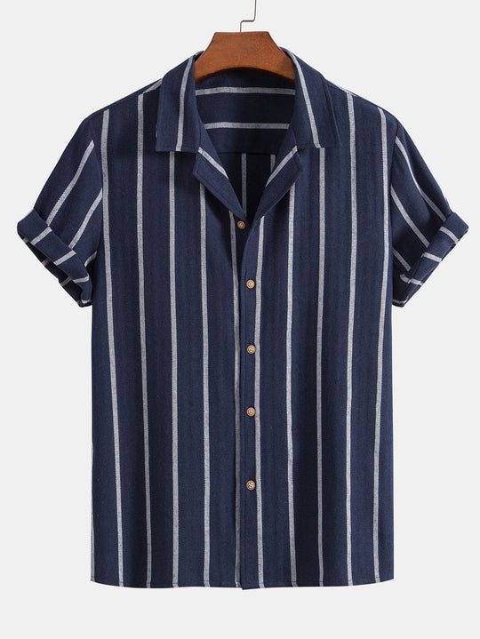 Cotton blend striped Cuban shirt