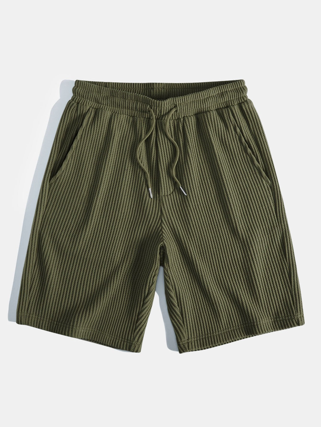 Waffle Slight brownD-collar shirt & waffle shorts with drawstring