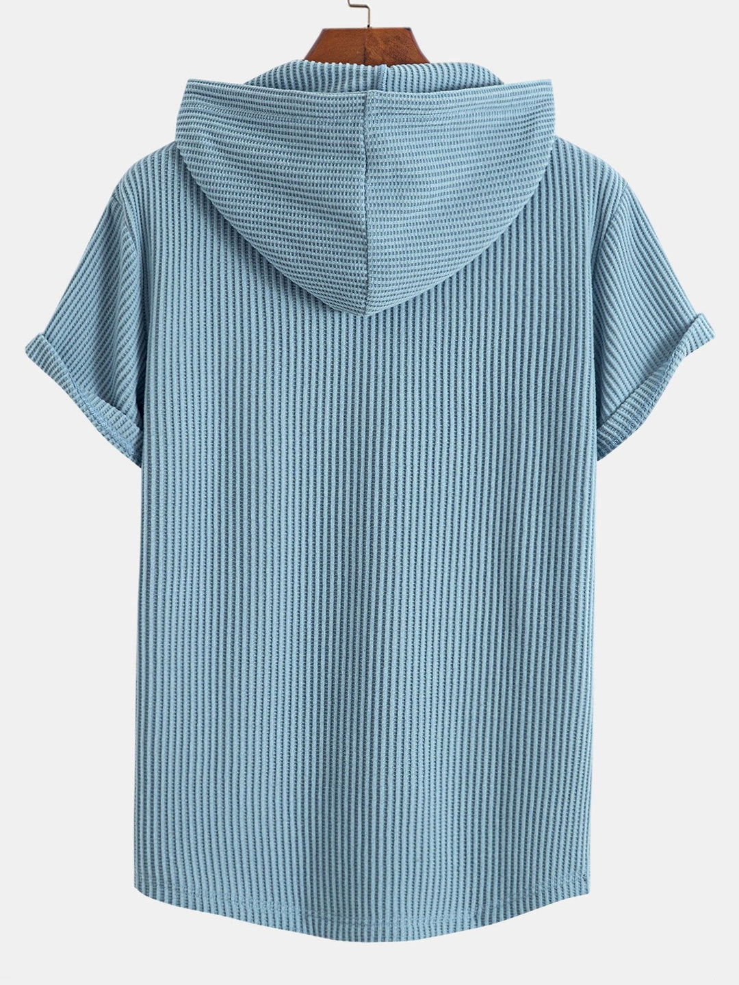 Knitted Waffle Hem Hooded T-Shirt & Drawstring Waffle Shorts