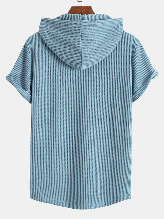 Knitted Waffle Hem Hooded T-Shirt & Drawstring Waffle Shorts