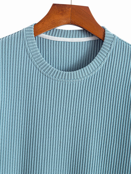 Knitted waffle hemT-Shirt& Drawstring Waffle Shorts
