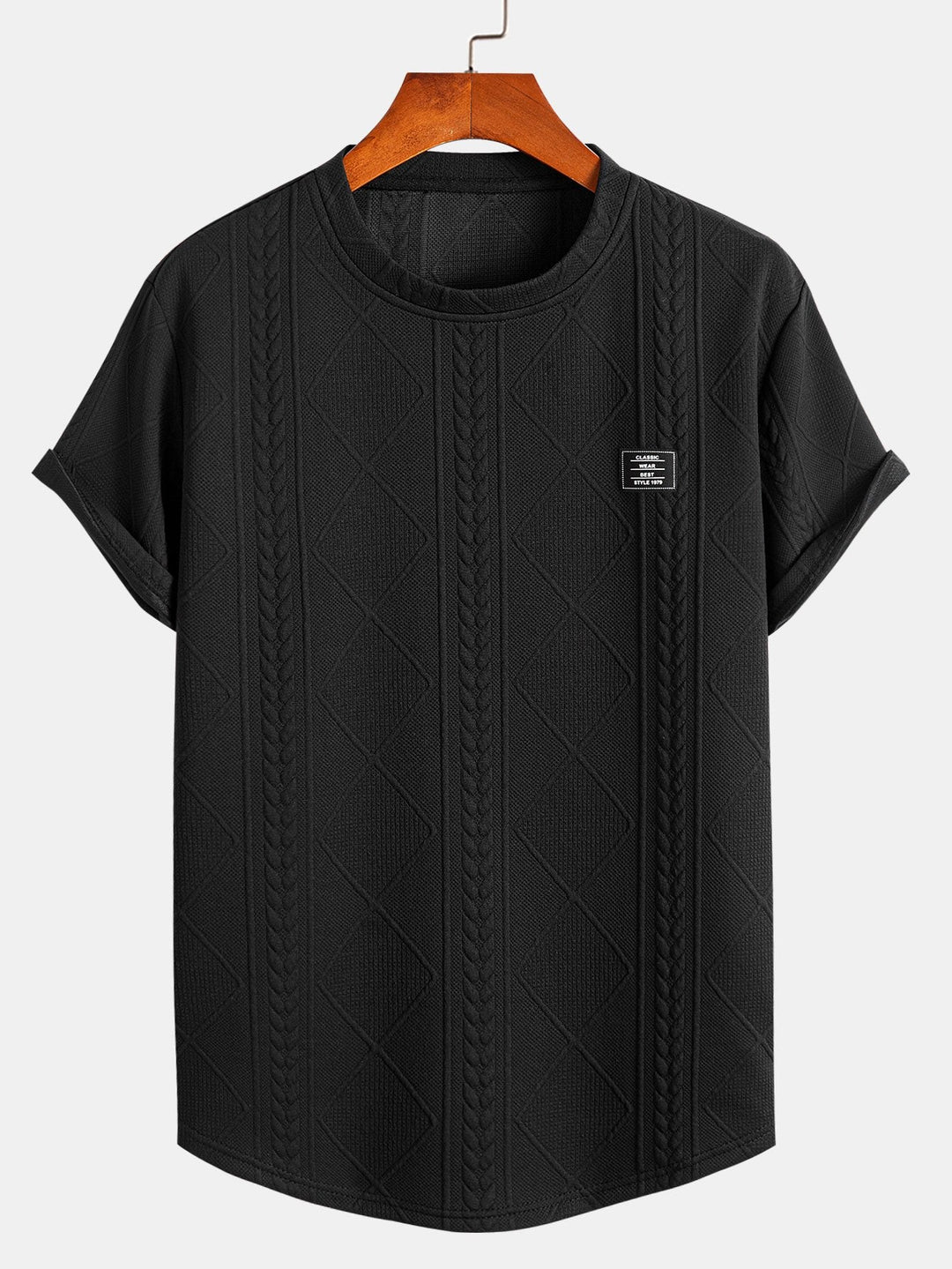 Short sleeve geometric jacquard bow hemT-Shirt& Shorts