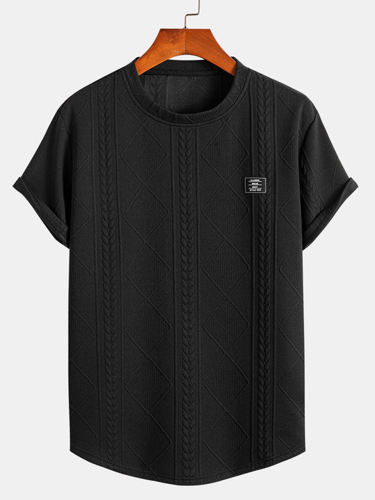 Short sleeve geometric jacquard bow hemT-Shirt& Shorts