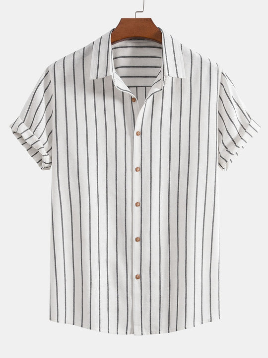 Cotton blend striped button -up shirt