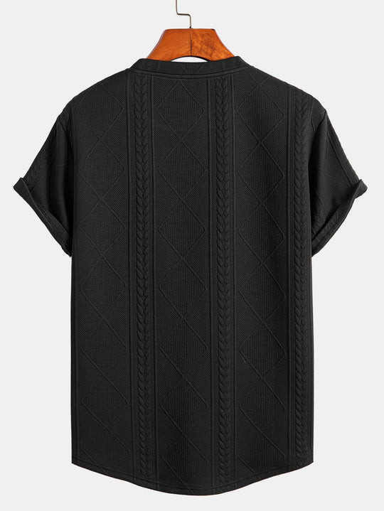 Short sleeve geometric jacquard bow hemT-Shirt& Shorts
