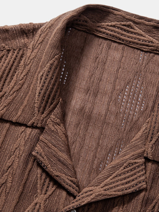 Geometric Jacquard Cuban shirt and linen cotton blend cropped pants