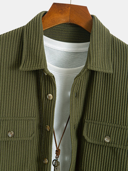 Shirt with double pocket waffle -button -up