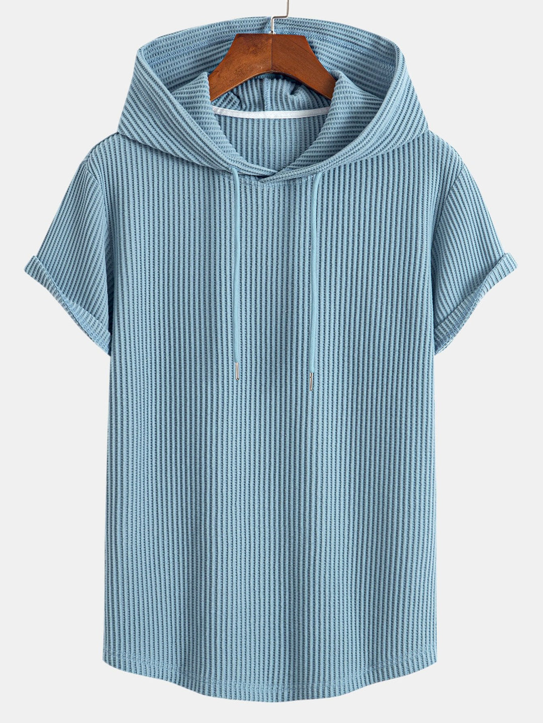 Knitted Waffle Hem Hooded T-Shirt & Drawstring Waffle Shorts