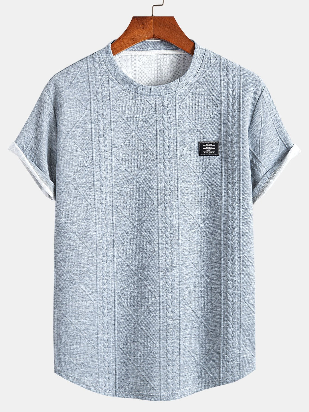 Short sleeve geometric jacquard bow hemT-Shirt& Shorts