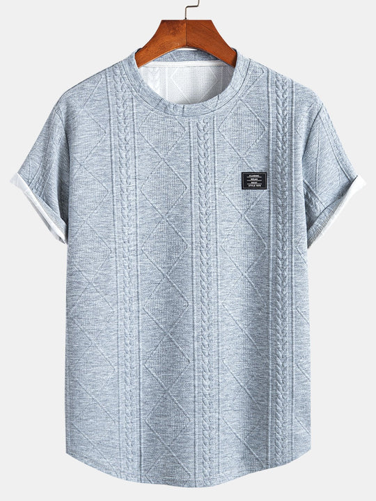 Short sleeve geometric jacquard bow hemT-Shirt& Shorts