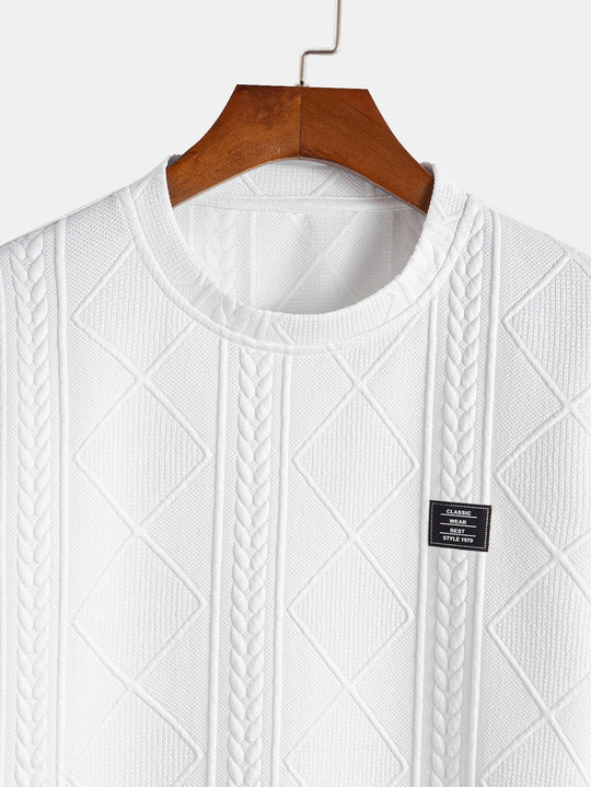 Short sleeve geometric jacquard bow hemT-Shirt& Shorts