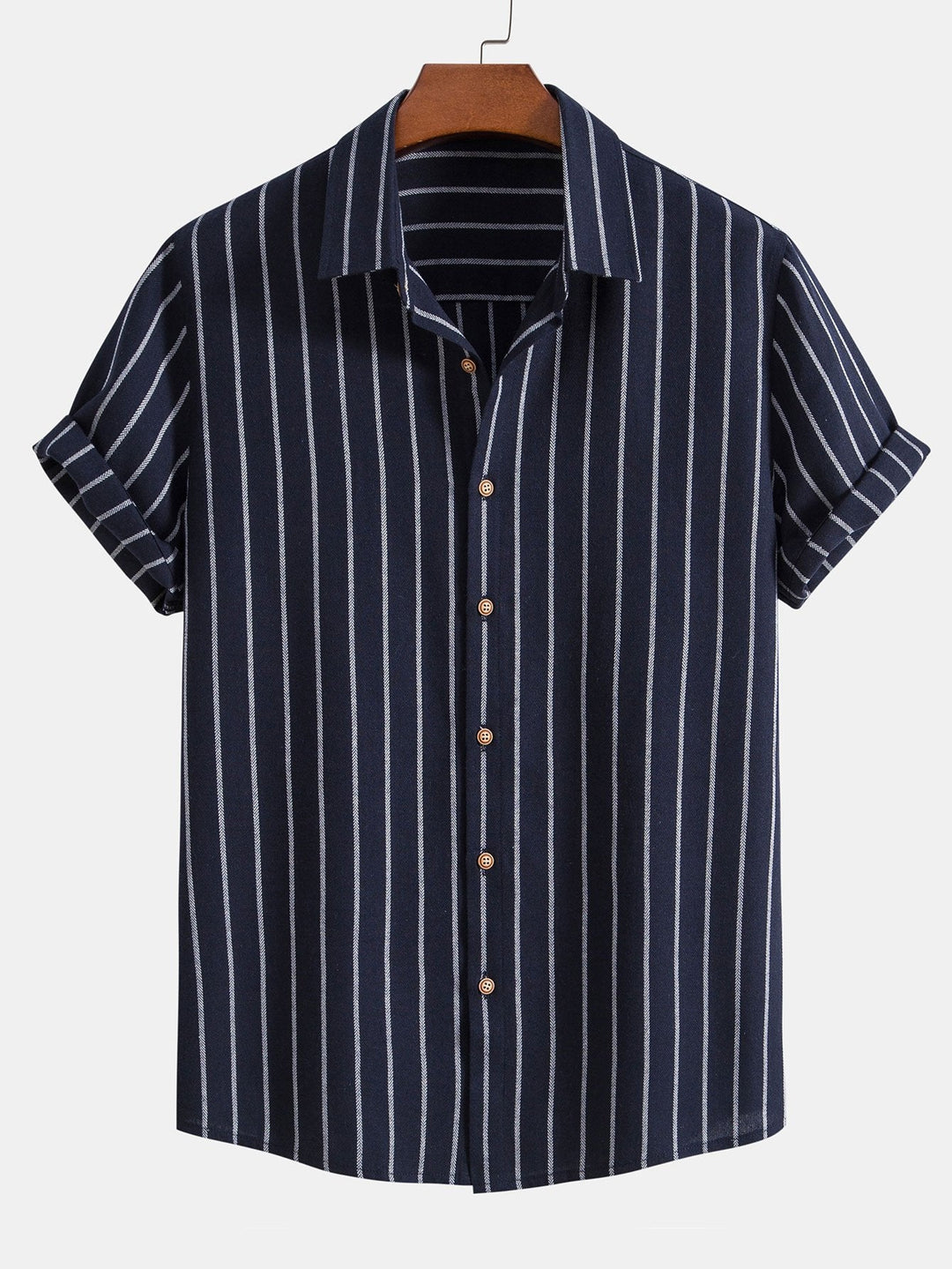 Cotton blend striped button -up shirt