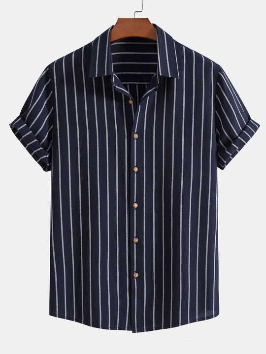 Cotton blend striped button -up shirt