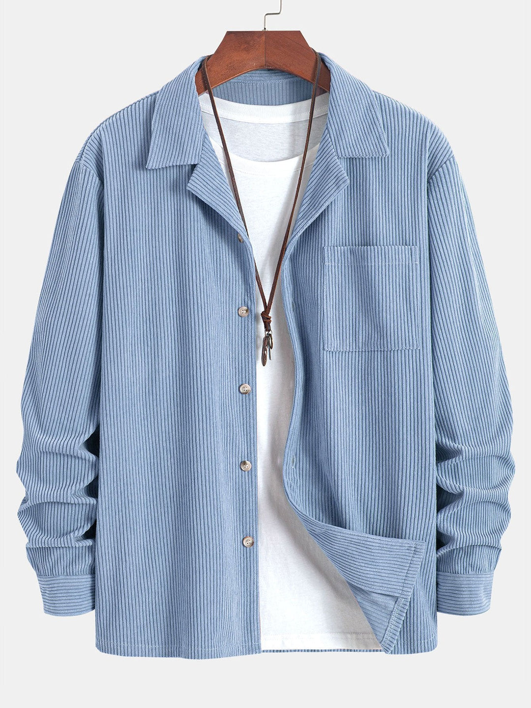 Corduroy Cuban collar long sleeve shirt and straight leg linen pants