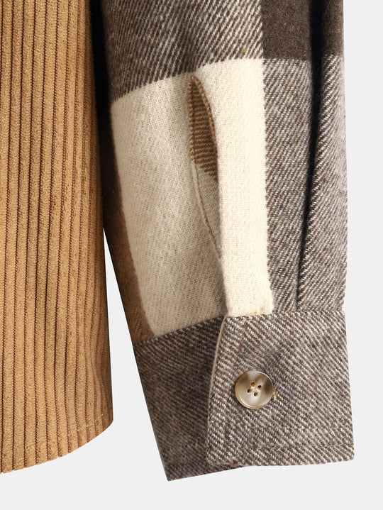 Laurent™ - Hooded flannel and corduroy patchwork shirt