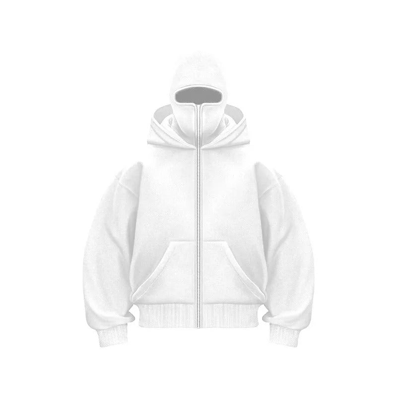 Windproof Outdoor Jacket With Adjustable Balaclava And Zippered Pockets