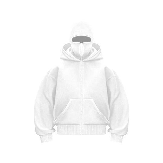 Windproof Outdoor Jacket With Adjustable Balaclava And Zippered Pockets