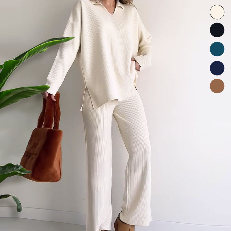 Amalia | Casual Two Piece Set with V Neck and Slit
