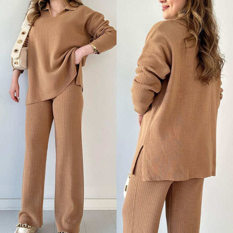 Amalia | Casual Two Piece Set with V Neck and Slit