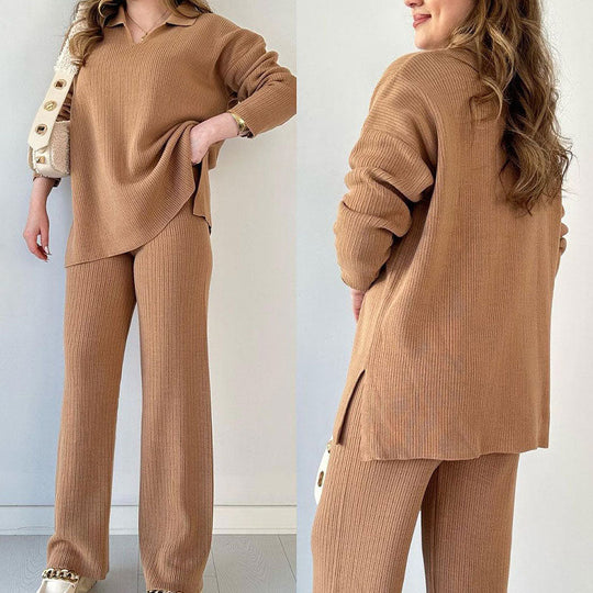 Amalia | Casual Two Piece Set with V Neck and Slit
