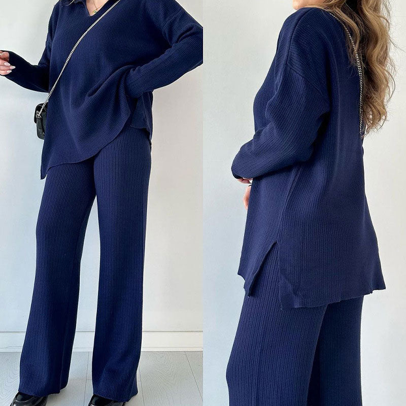 Amalia | Casual Two Piece Set with V Neck and Slit