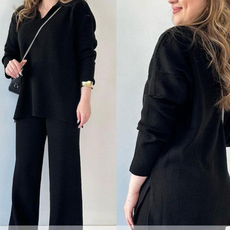 Amalia | Casual Two Piece Set with V Neck and Slit