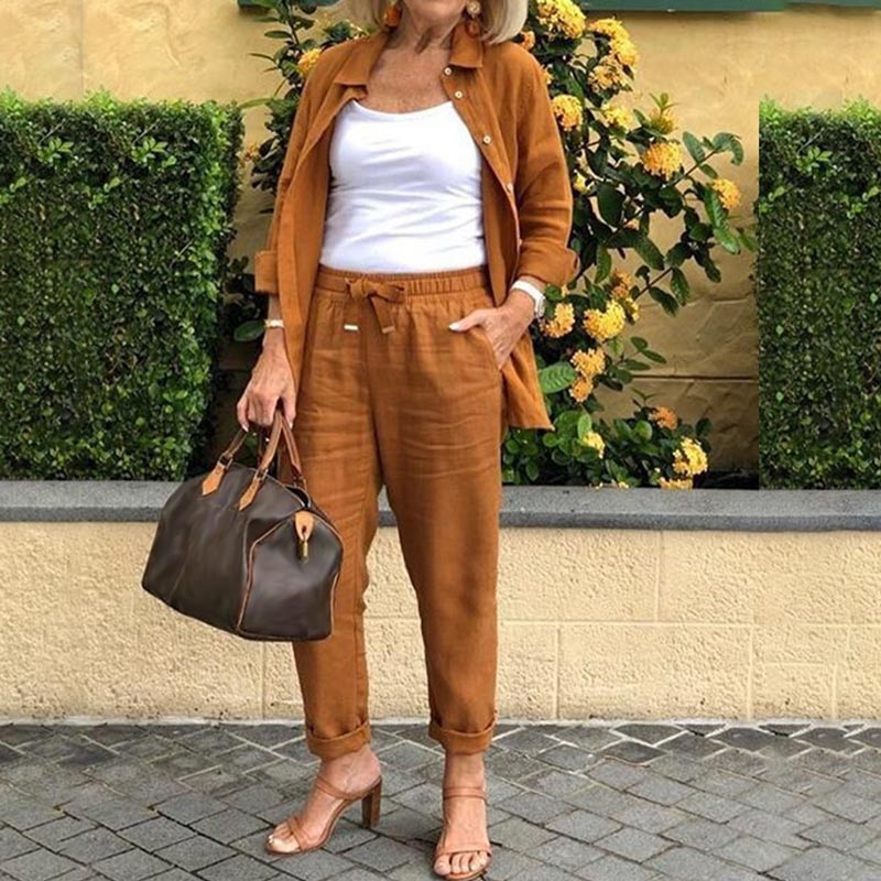 Elin™ linen blouse and pants Spring Set