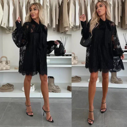 Elisa™ Lace mini dress with tie neck